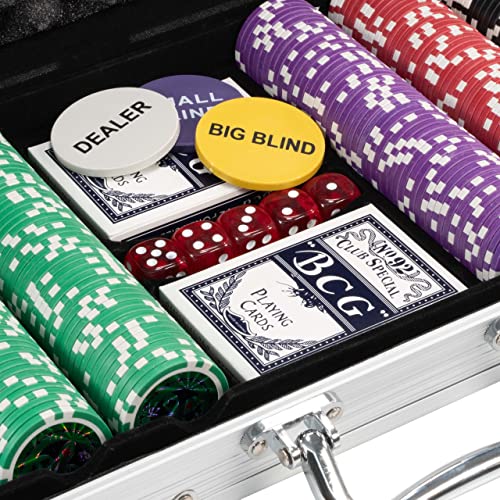 Nexos Pokerkoffer Pokerset 500 300 Laser Pokerchips Poker Komplett Set 12 g Chips Deluxe Größe wählbar (500 Chips)