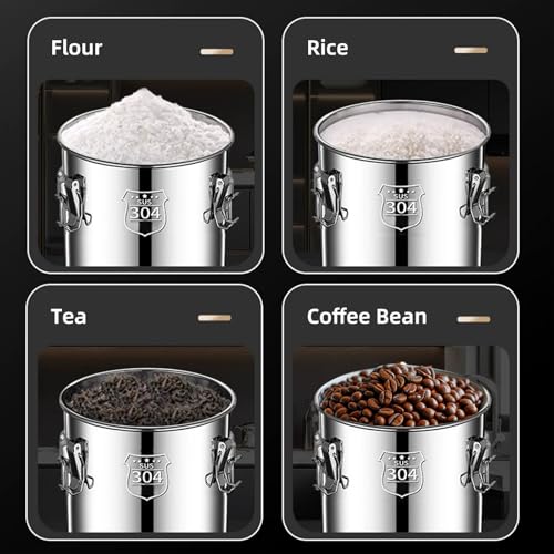 Image of 304 stainless steel food storage containers with lids lock clips airtight container large airtight for rice flour sugar grain coffee bean storage containers Kitchen jar (5.55gal /21L)