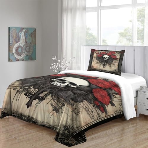 Housse de couette crâne rose 3D gothique en microfibre 135x200 cm - 5