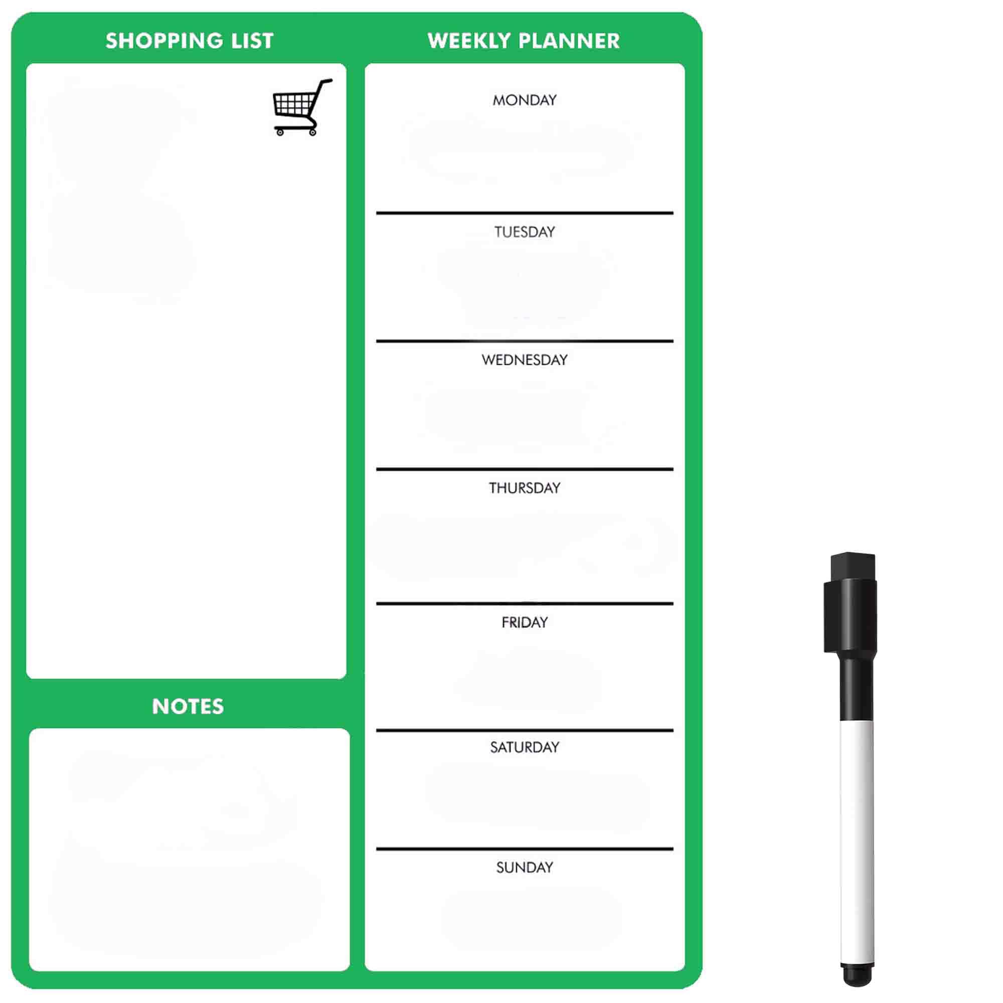 TMS Magnetic Weekly Planner and Dry Wipe Pen, Meal Planner and Shopping List, Fridge Whiteboard for Meal Prep, Notes and Reminders, Daily Plan - Dry Erase Memo Board, Kitchen or Office