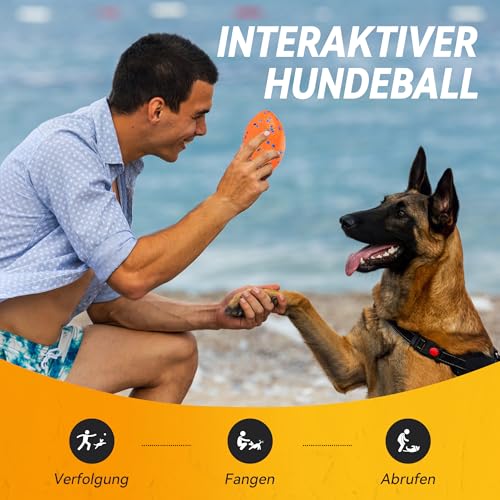 SUNNEKO Hundeball, Robustes Hundefußballspielzeug für Starke Kauer, Unzerstörbarer großer Rugbyball, Schwimmendes Hundespielzeug für Apportierspiele im Wasser, Für mittelgroße und große Hunde, Orange