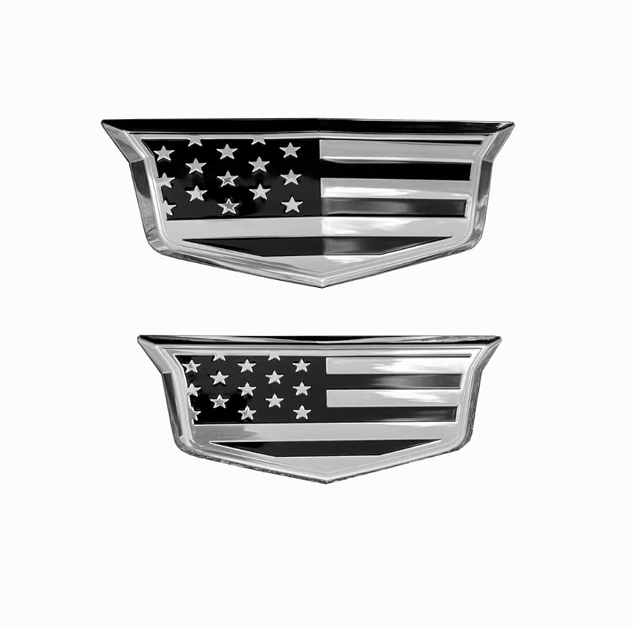 American Black Flag Aluminum Overlay Grill Front Taigate Emblems Set for Escalade 2015-2020 (Black Chrome)
