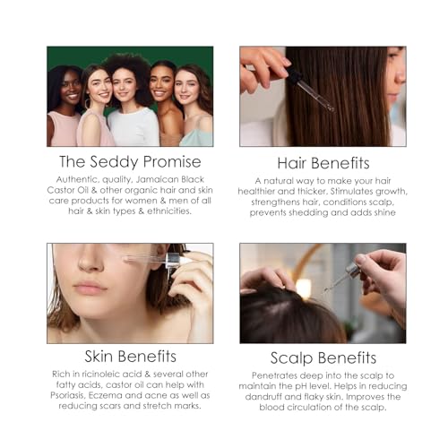 Image of Seddy Organic Jamaican Black Castor Oil with Rosemary & Peppermint - Cold-Pressed, Hexane-Free Hair Growth & Scalp Treatment Oil for Thicker, Stronger Hair, Edges & Beard - 3.4 fl oz
