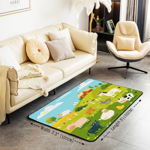 Homemissing Farm Animal Area Rug 100 * 150cm Kawaii Animals Living Room Rugs Set for Teens Farm Nursery Decorative Carpet Funny Country Theme - Image 3