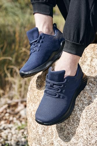 Image of CALTO Men's Invisible Height Increasing Elevator Shoes - Navy /Blue Ultra Feather Lightweight Sporty Sneakers - 2.8 Inches Taller - Q217 - Size 6 D(M) US
