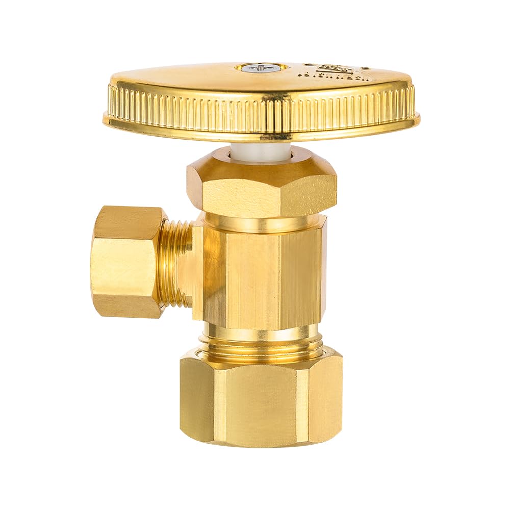Confezione da 2 valvole di arresto ad angolo EFIELD 1/2" nominale (5/8" OD) compressione x 3/8" OD, multi-giro, ottone spazzolato