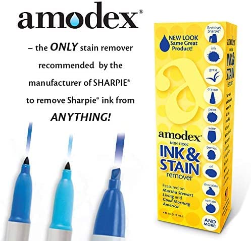 amodex ink amp stain remover for clothes leather and skin - removes ink ballpoint sharpie grease and more works on set-in stains gentle but powerful 4oz120ml bottle pack of 3
