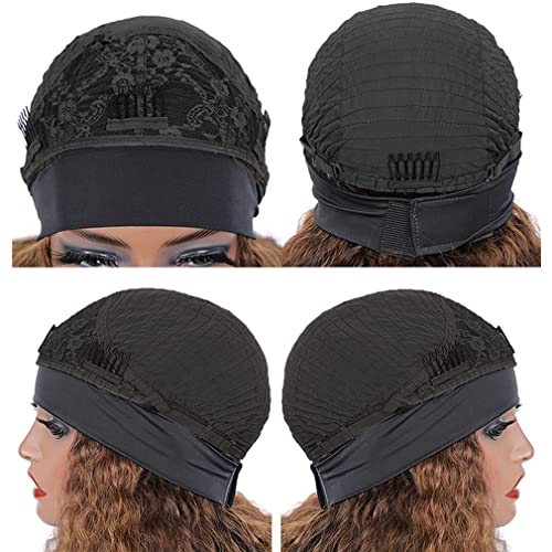 Image of Ombre Headband Wig Human Hair Deep Wave 4 /27 Highlight Glueless Wigs 26Inch | None Lace Front Curly Half Wigs for Black Women,Brazilian Virgin Hair Wear and Go Wig,Machine Made,150% Density