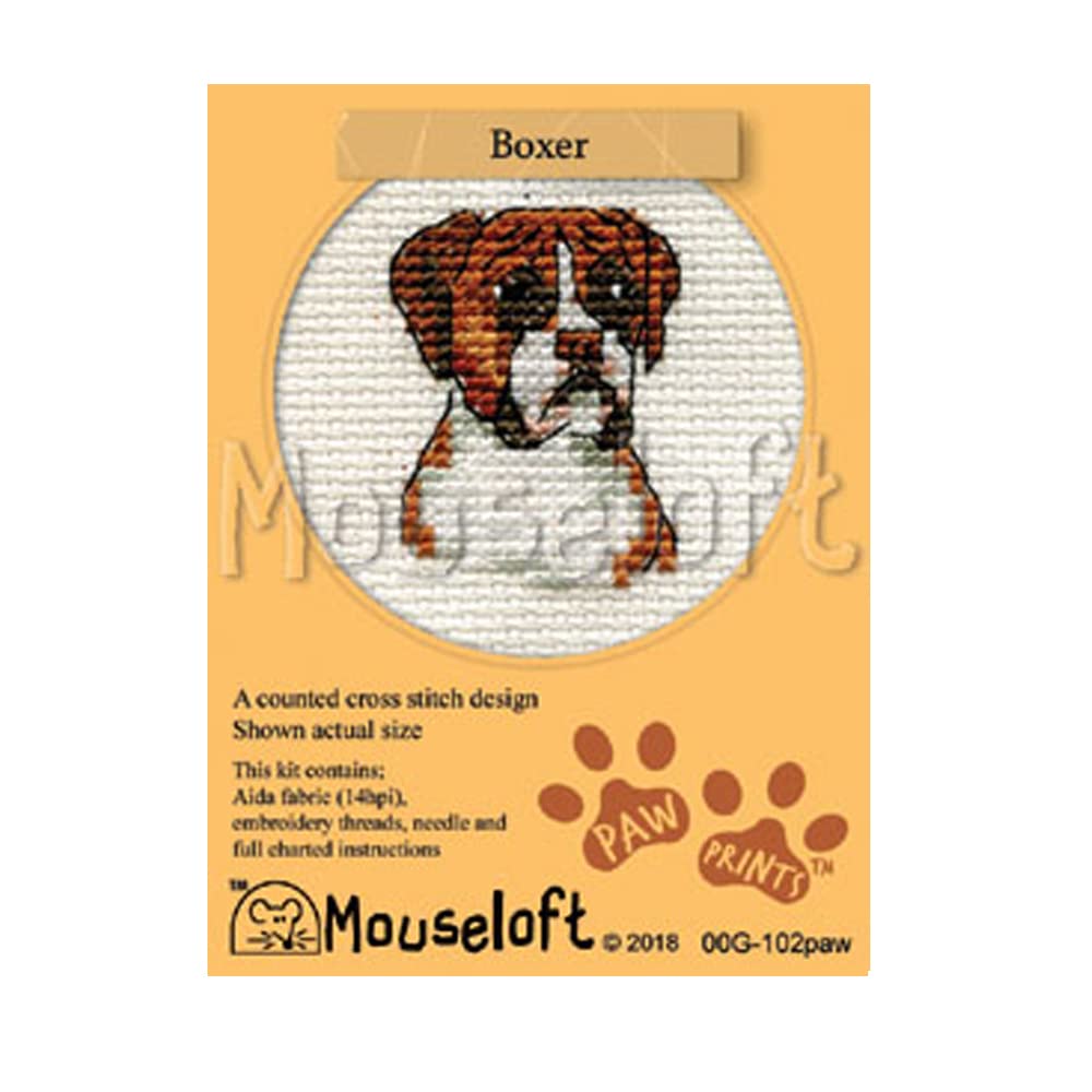 Mouseloft Mini Cross Stitch Kit - Boxer, Paw Prints Collection