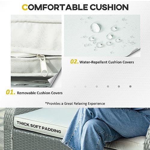 Outsunny 6-Pcs Patio Furniture Sets Outdoor Wicker Sofa Set Rattan Angle Adjustable Recline Single Chair Conversation Set, Ottomans, W/Polyester Tea Table Gas Spring & Soft Washable Cushions, Grey #TOP4