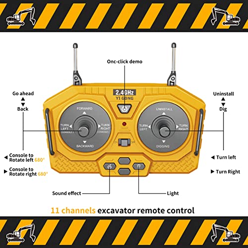 T.v.v.fashy Remote Control Excavator Toys For Boys, Remote Control Construction Vehicles Toy With Metal Shovel, 2.4Ghz Light And Sound Rc Excavators With 9 Channel 2 Rechargeable Batteries #TOP6
