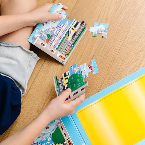 Image of Melissa & Doug Take-Along Magnetic Jigsaw Puzzle Set - Vehicles (2 x 15 Piece) Travel Activity Toy for Preschoolers and Kids Ages 3+