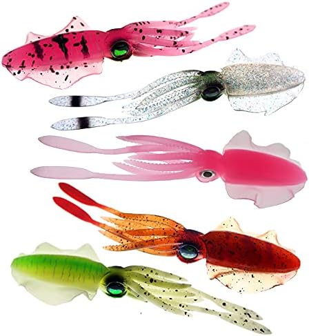 5pcs 5-Color Set Fish WOW! 6" Chase Squid Skirt Realistic Squid Octopus baits 3D Large Eyes Premium Quality Soft Plastic Fishing Lures