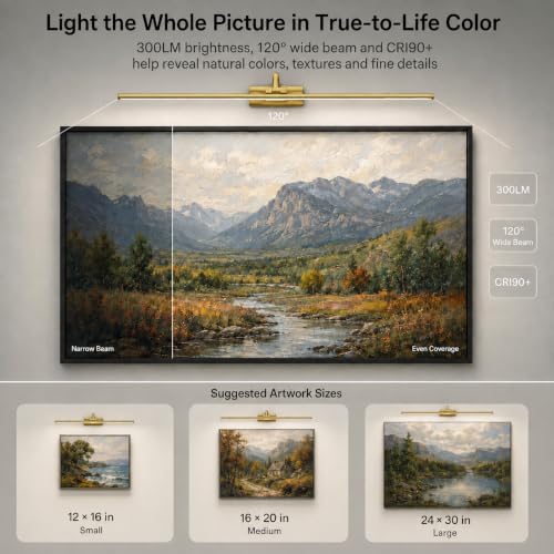 Image of AIFEI Picture Lights for Wall: Rechargeable, True-to-Life Colors, 16 inch Gold
