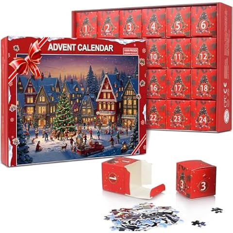 Advent Calendar 2024 Christmas Puzzle Countdown Calendar with 24 Boxes, 1008-Piece Jigsaw Puzzle for Kids and Adults, Festive Holiday Family Toy Gift Cover