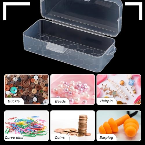 Image of BENECREAT 4 Packs Rectangle Plastic Container Box, 6.4x2.6x1.8inch Clear Storage Organizer with Hinged Lid and Hanging Hole for Small Craft Accessories Office Supplies