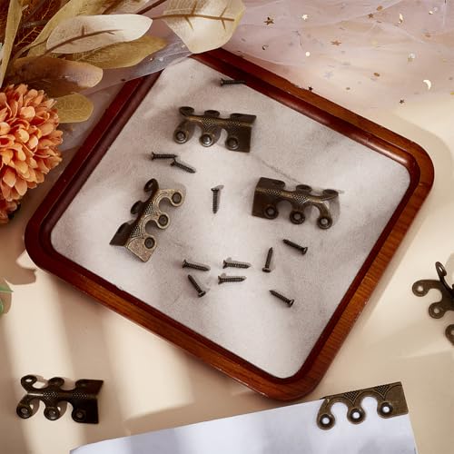 Image of 6Pcs Brass Corner Protectors Vintage Metal Wall Decorative Corner Protector Skirting Baseboard Corner Covers Dust Corners for Tirm Furniture Walls Wood Box Edge Clear Frames Protect (Bronze)