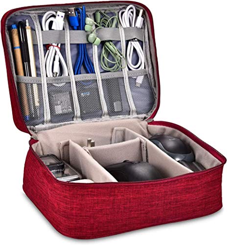 TOBION Electronic Organize Cable Bag Protable Small Electronics Accessories Cases for Phone, Charger,USB Cables,Hard Drives, Power Bank, Earphone,SD Card -Red