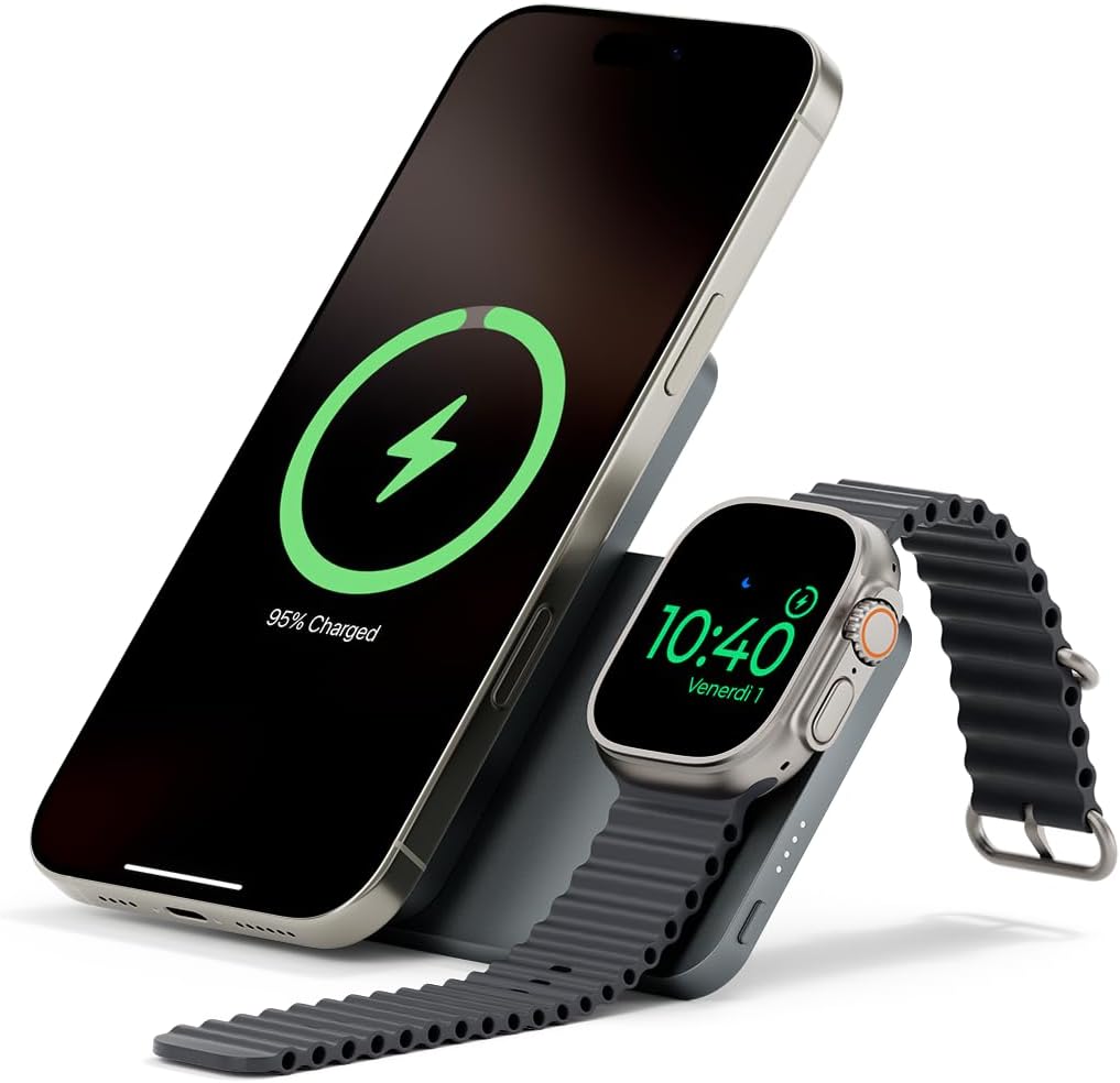 KU XIU Magnetic 3 in 1 Portable Charger Wireless Charging Station, 10000mAh Foldable Power Bank 15W Fast Charging, Travel Charger Battery Pack for iPhone 17/16/15/14/13/12, Apple Watch, AirPods, Gray