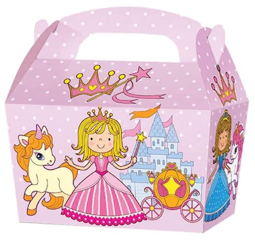 THEMED SNACK BOXES - PACK OF 10 - Children/Kids Party Boxes Carry Food Meal Fun Picnic Birthday Wedding Favour / Baby Shower Party Box Loot Bag (Princess)