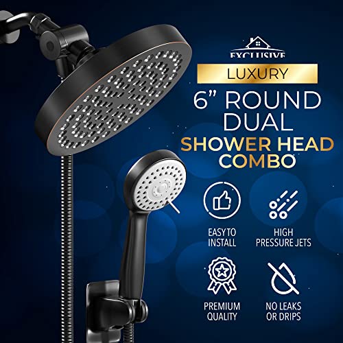 Shower Head With Handheld Combo, 6 Inch High Pressure Rainfall Showerhead With Hand Held 70 Inch Hose For Bath - Adjustable Swivel Shower Head Spray Anti-Leak Nozzles - Universal Fit #TOP1