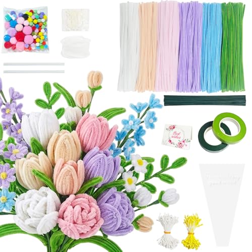 HuaMuDM 541 Stück Pfeifenreiniger Blumen Set,6 Farben Pfeifenputzer zum Basteln für DIY, Pfeifenreiniger Set,Kreative Blumensträuße DIY,Geschenke,Muttertag,Familie,Freunde