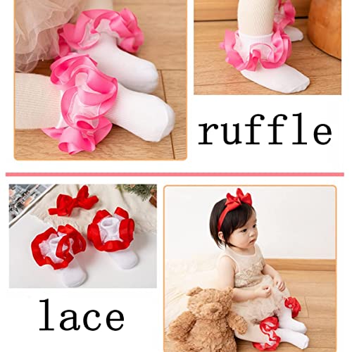 Baby Girls Big Lace Ruffle Cozy Dress Socks Fun Harlequin Polka Dot Ruffle Socks Holiday Christmas Socks 4 pairs2