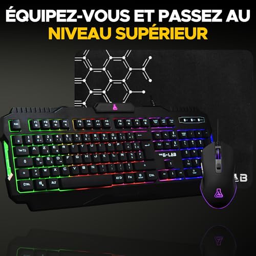 The G-Lab - Combo Hélium - Ensemble Gaming 3 en 1 - Clavier Gamer Azerty Rétroéclairé, Souris Gamer 6400 Dpi, Tapis De Souris Antidérapant - 6 Touches Anti-ghosting - Pack PC/PS4/PS5/XBOX – vue 7