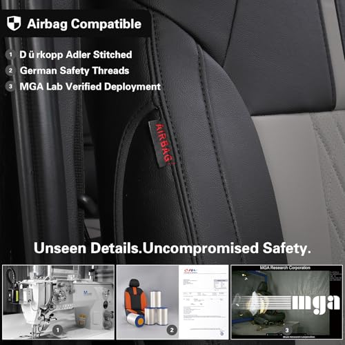Image of EKR Rav4 Seat Covers Custom Fit for Toyota Rav4 (Hybrid) Woodland /Limited 2026, Leather Car Seat Cover Full Set for SUV,Faux Leather(Black+Light Gray-1)