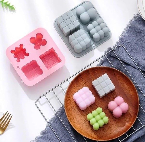 Silicone Candle Molds for Candle Making Moulds for 3D Fondant Daisy, Peony, Rose, Tulip Flowers, Silicone Wax & Resin Decor Moulds for Candle (4 in 1 Bubble Cube Mold)