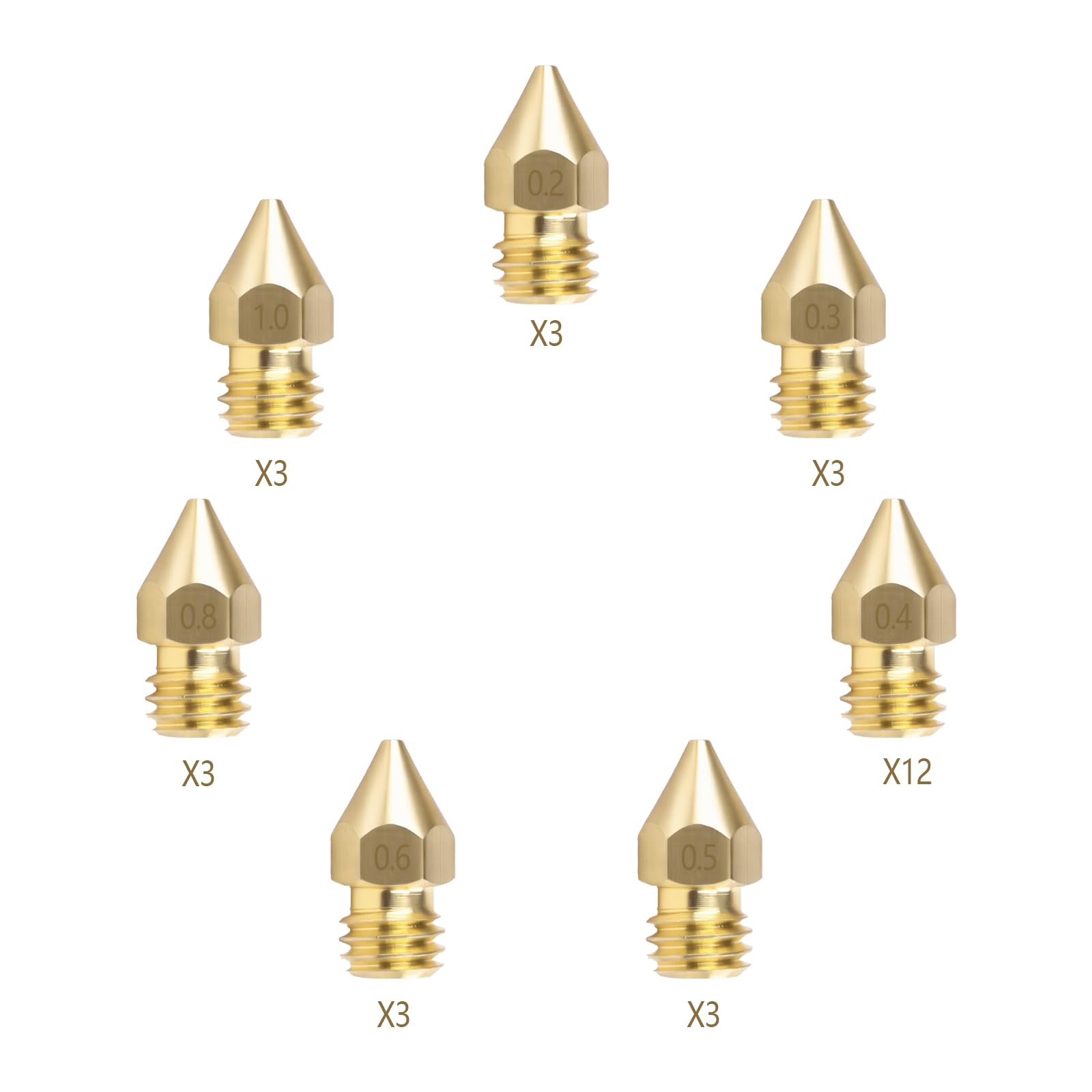 Zestaw 30 dysz do drukarki 3D Creality Ender 3, V2, V5, Ender 6 i CR-10 Series - zawiera 12 dysz 0,4 mm i dysz 0,2 mm, 0,3 mm, 0,5 mm, 0,6 mm, 0,8 mm i 1,0 mm do różnych zastosowań