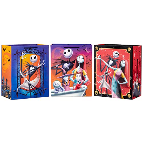 Hallmark Disney The Nightmare Before Christmas 13 Large Gift Bag Bundle (3 Bags: Jack Skellington Zero Sally Lock Shock and Barrel) for Halloween Christmas Birthdays
