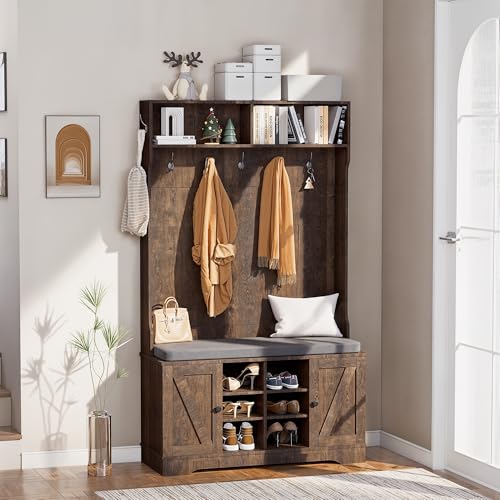 Image of Hall Tree with Bench Entryway Coat Rack with Shoe Storage