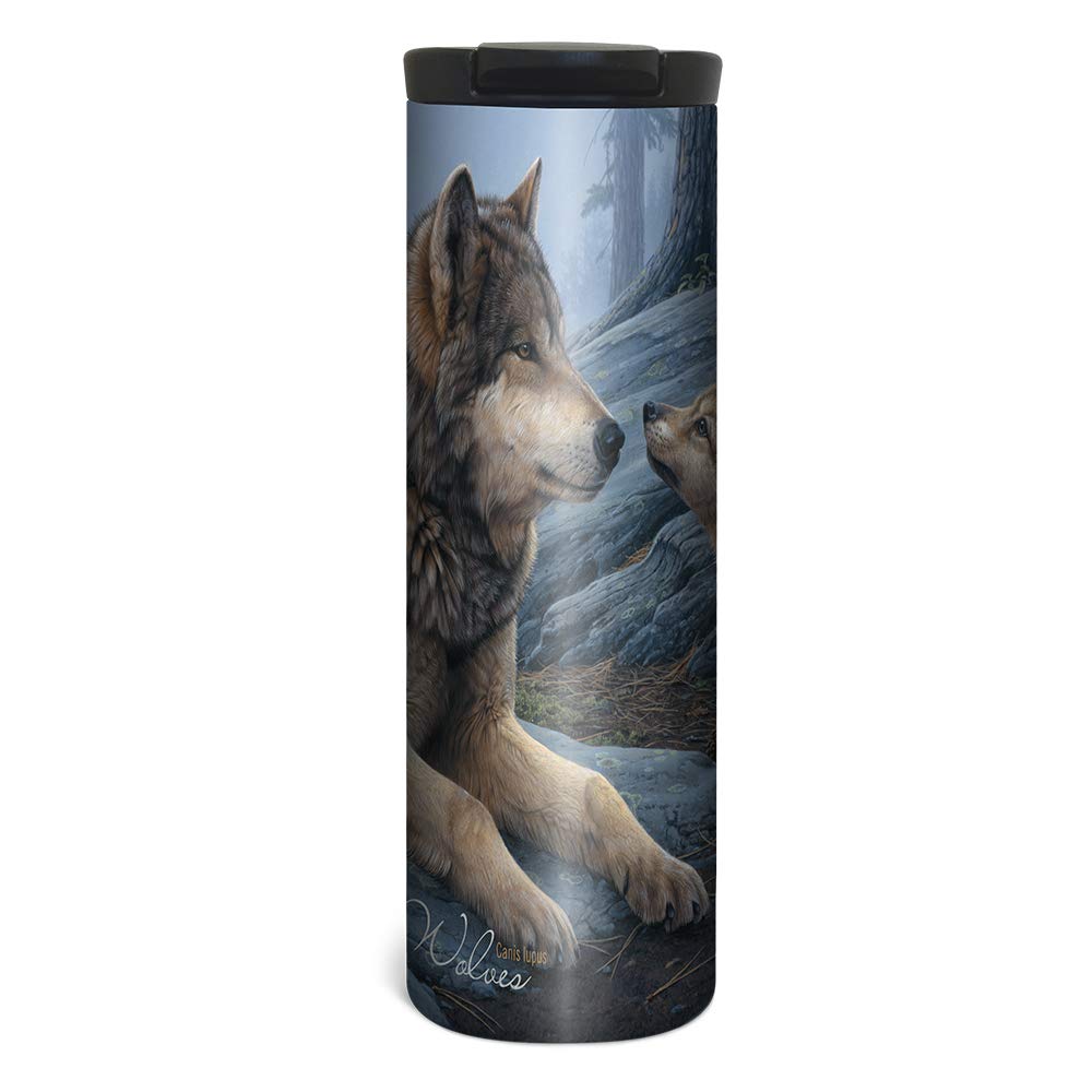 Tree-Free GreetingsBarista Tumbler, Vacuum Insulated Travel Coffee Tumbler, 17oz Stainless Steel Mug, Wolf Brothers