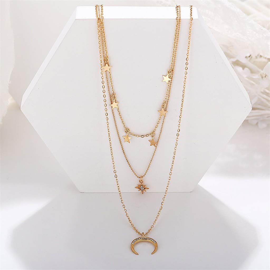 Collier à Couches Avec étoiles, Pièces Et Globe - Alliage Doré, Neuf Sans Emballage