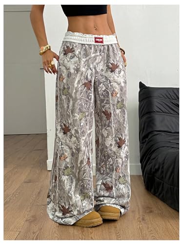 Image of RoseSeek Women's Letter Leopard Print Y2K Straight Elastic Waist Leg Pants | Cheetah Print, Straight, Baggy Loose Fit, Slant Pocket, Streetwear, Vintage, Graphic Trousers