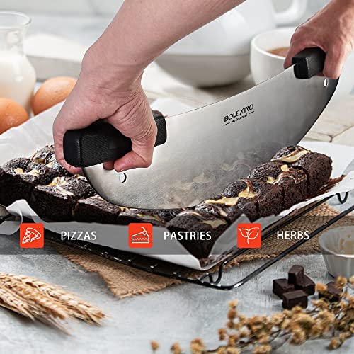 Bolexino 20" High Carbon Stainless Steel Pizza Cutter Rocker With Non-Slip Handle, Premium Knife Tools For Pizza And Bread, Professional Pizza Oven Accessories, Rocker Pizza Knife For Commercial, Home #TOP4