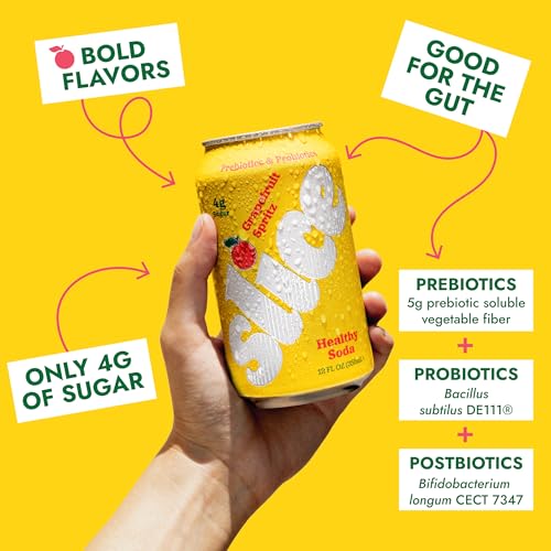 Image of Slice Healthy Soda, Grapefruit Spritz, Prebiotic & Probiotic Soda Pop, 5g Fiber, 35 calories, 12 fl oz 12 Pack