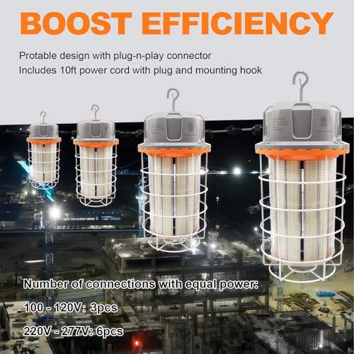 400W LED Temporary Work Light, 56000LM Construction Light 5000K Daylight White, Linkable Hanging Jobsite Light with Hook, IP65 Waterproof Portable High Bay Lighting for Workshop Garage Warehouse - image 5