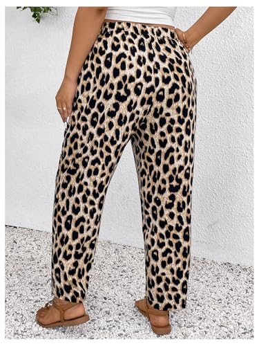 GORGLITTER Women's Plus Cheetah Print Pants Leopard Low Rise Straight Leg Animal Print Pants Bottom Trousers2