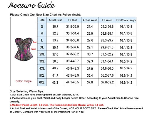 Charmian Women's Steampunk Gothic Spiral Steel Boned Brocade Waist Cincher Overbust Corset with Chains Purple 6X-Large steampunk buy now online Charmian Women's Steampunk Gothic Spiral Steel Boned Brocade Waist Cincher Overbust Corset with Chains Purple 6X-Large steampunk buy now online