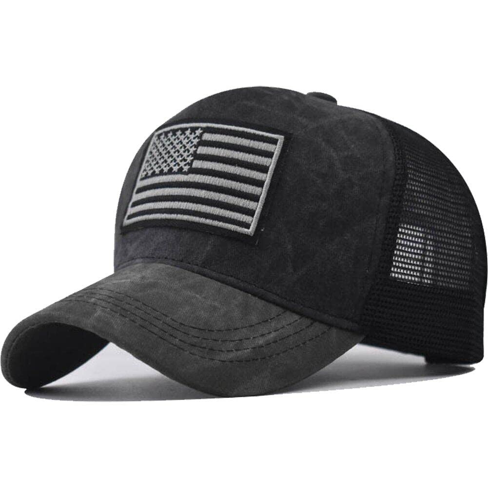 Fituenly Unisex Black Mesh Baseball Cap With Usa Flag Breathable Snapback Hats Outdoor Sport Caps Adjustable Trucker Hats