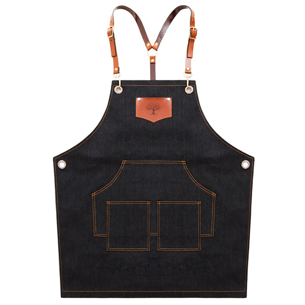 Tabliers de serveur Tablier de barista Avec Tablier de poche Accueil Tablier de cuisson Restaurant Chef Tablier Tablier for hommes Tablier for femme Tabliers de cuisine (Color : Black)