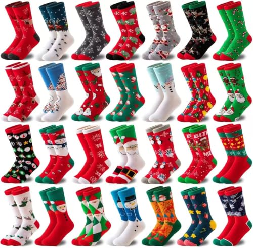 MarJunSep 28 Pairs Women's Christmas Holiday Socks Bulk for Unisex Adults Family Gifts Exchage Christmas Stocking Stuffers