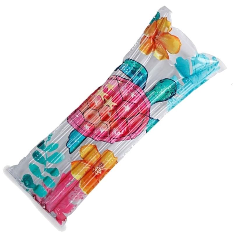 Inflatable Pool Lilo 72 Inch Fashion Lounger Float with Pillow Headrest Extra Long Air Bed Mat for Swimming Sunbathing Garden Pools Holidays Beach Trips Tropical Designs (Turtle)