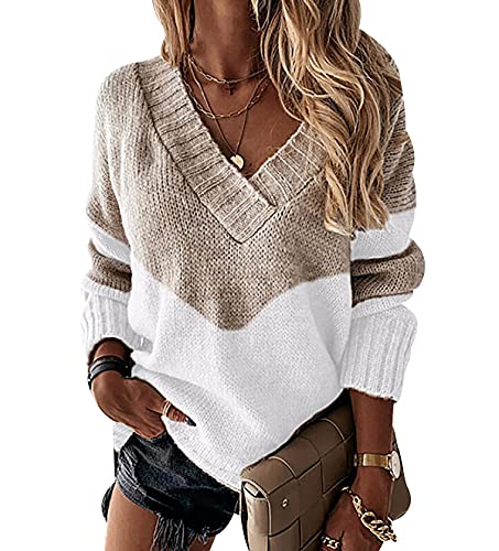 Jersey Punto Cuello Pico Mujer Invierno Sueter Mujer Manga Larga Jerséis Pullover Ochos Oversize Cuello V Talla Grande Jerseys Leopardo Modernos Jerseis de Mujer Tallas Grandes Suéter Ancho Otoño L