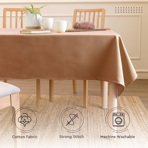 Image of Encasa Dining Table Cover for 6 to 8 Seater | Size 140x230 cm | Cotton Canvas Fabric | Tan Solid Color | Dining Table Cloth for Decoration - Machine Washable