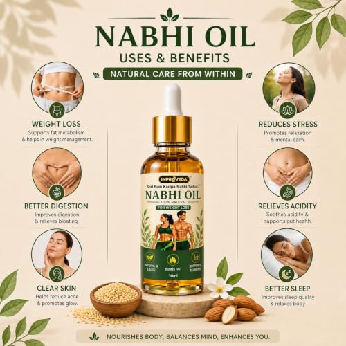 Image of Nabhi oil for Weight loss | Ayurvedic Belly Button Oil for Fat burn, Bloating Relief | Metabolism Booster & Body Detox | Multi Benefit Oil for Daily Wellness | नाभि तेल | Pack of 2X30ml=60ml