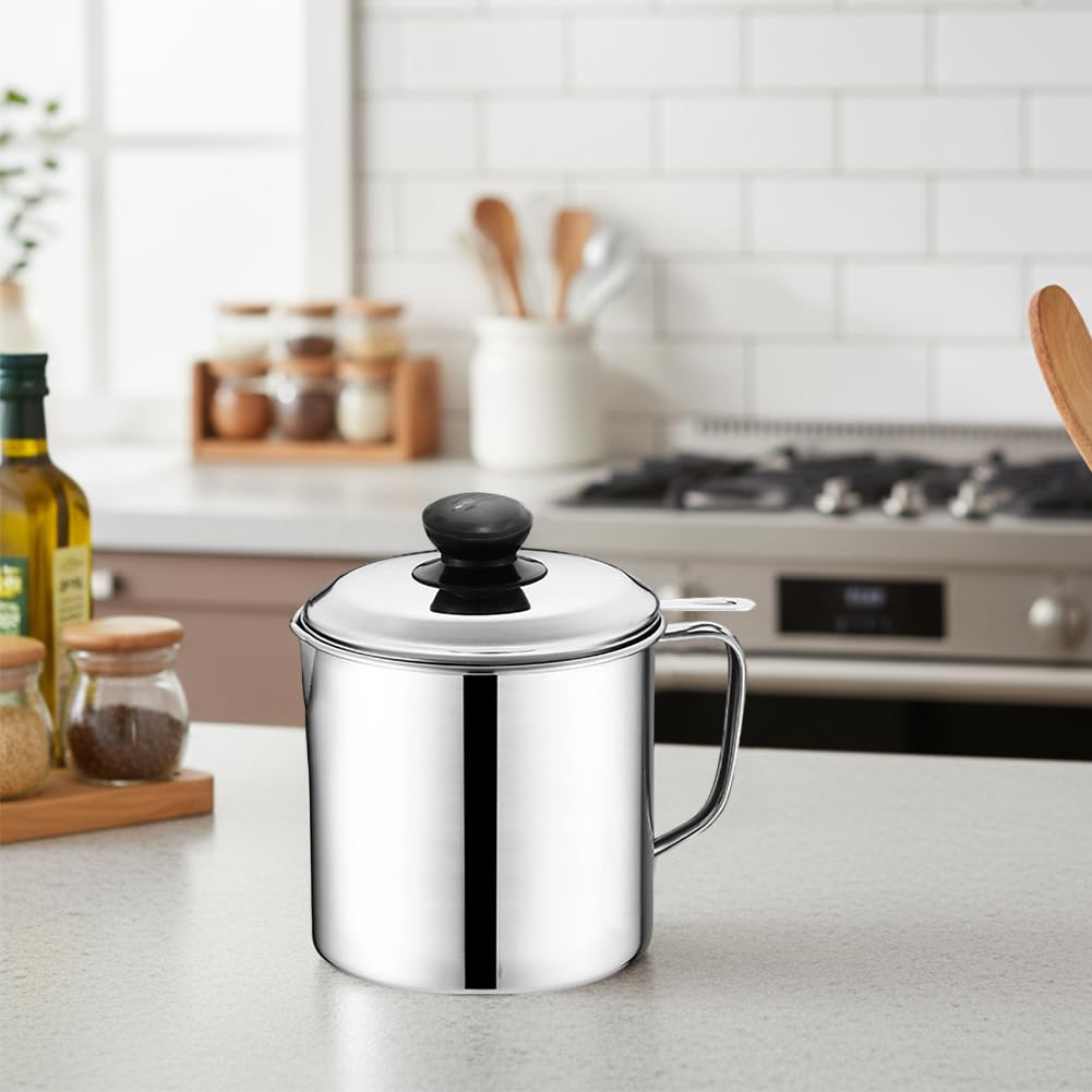 Colador De Aceite Bote De Grasa Con Filtro, Recipiente De Almacenamiento De Aceite De Tocino De Acero Inoxidable Olla De Almacenamiento De Aceite Con Colador De Malla Para Almacenamiento De Grasa En