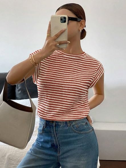 Image of Jawdrobe Women's Striped Western Top Round Neck Cap Sleeve T-Shirt for Women